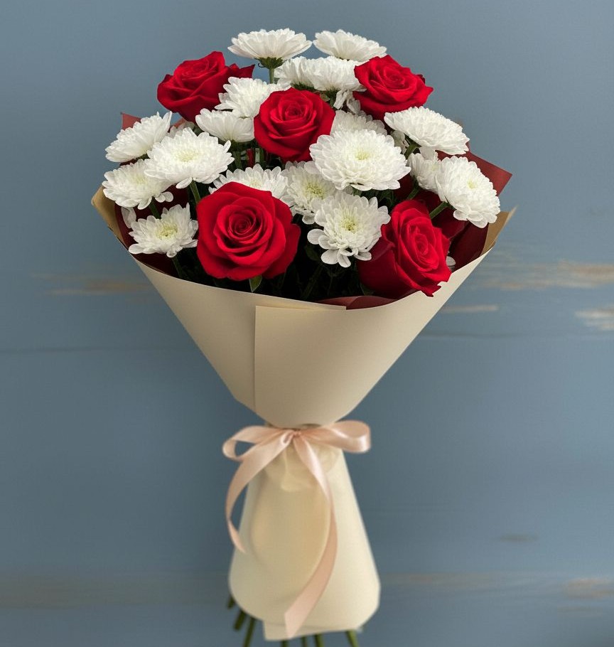 Букет цветов из: Розы и Хризантемы в Клетской