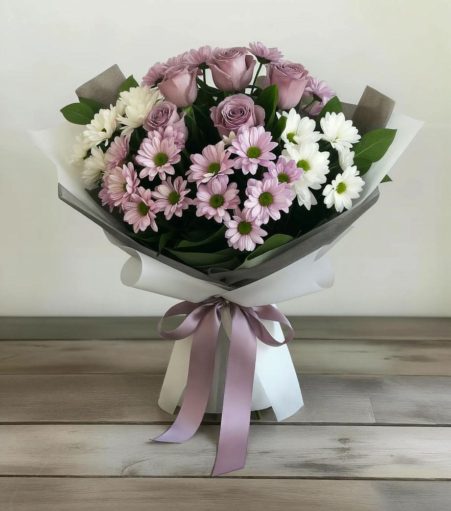 Букет цветов из: Хризантемы и Розы в Клетской