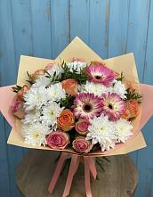 Букет цветов из:  Розы, Герберы и Хризантемы #REPLACE_PRED# Клетской