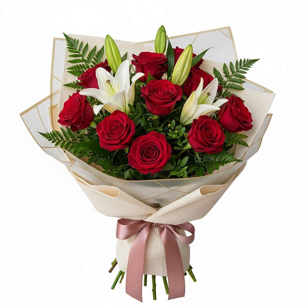 Букет цветов из: Лилии и Розы в Клетской