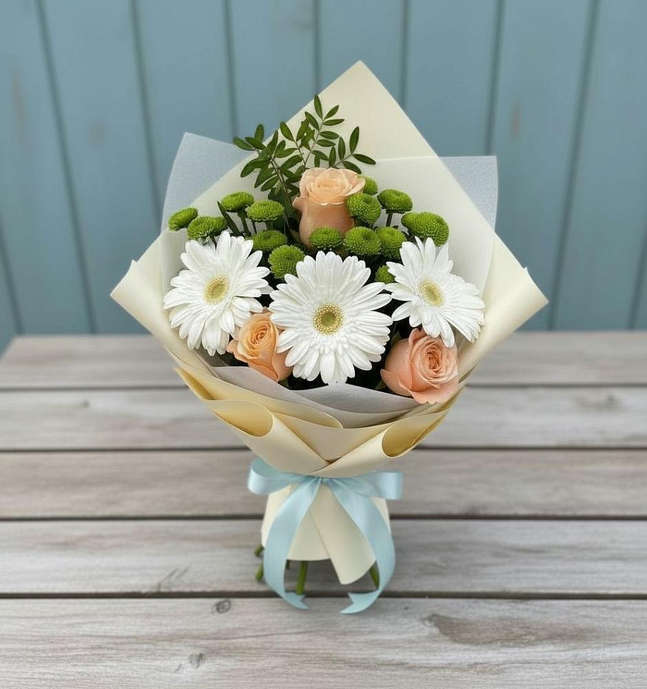 Букет цветов из: Герберы, Розы и Хризантемы в Клетской