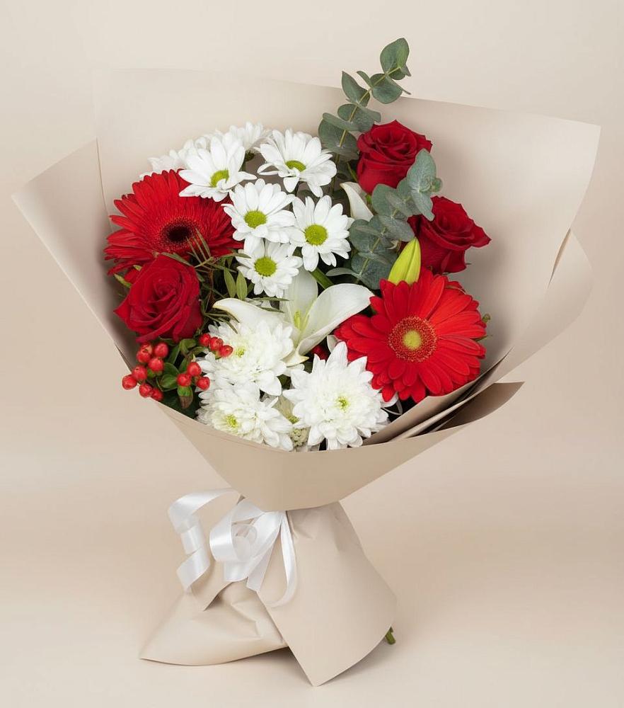 Букет цветов из: Розы, Хризантемы, Герберы и Лилии в Клетской