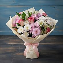 Букет цветов из:  Хризантемы, Альстромерии и Розы в Клетской