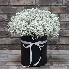 Цветочная композиция из Гипсофила в шляпной коробке в Клетской